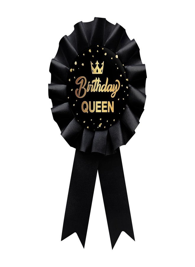 WIDEIDEAL Black Birthday Queen Tinplate Badge Pin, Happy Birthday Award Ribbon Rosette Button Pin Girl or Women Party Decorations Sign - Image 1
